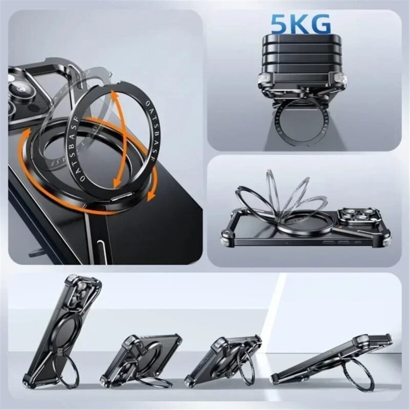 Z-Shape Aluminum Metal Bumper with 360° Rotating Kickstand MagSafe Metal