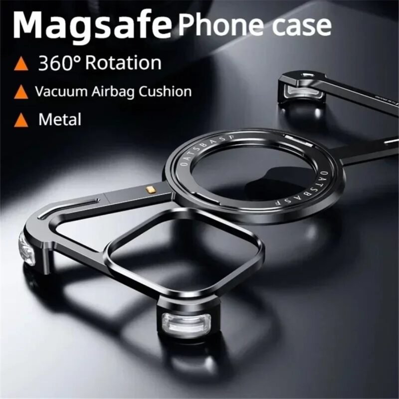Z-Shape Aluminum Metal Bumper with 360° Rotating Kickstand MagSafe Metal