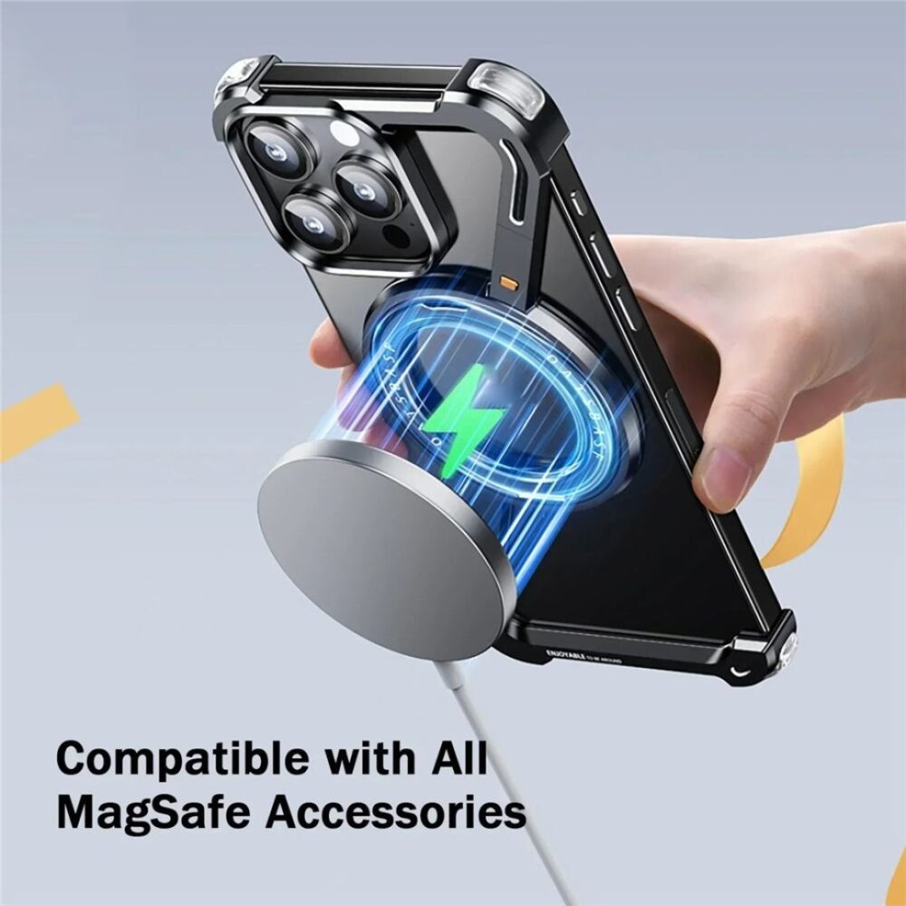 Z-Shape Aluminum Metal Bumper with 360° Rotating Kickstand MagSafe Metal