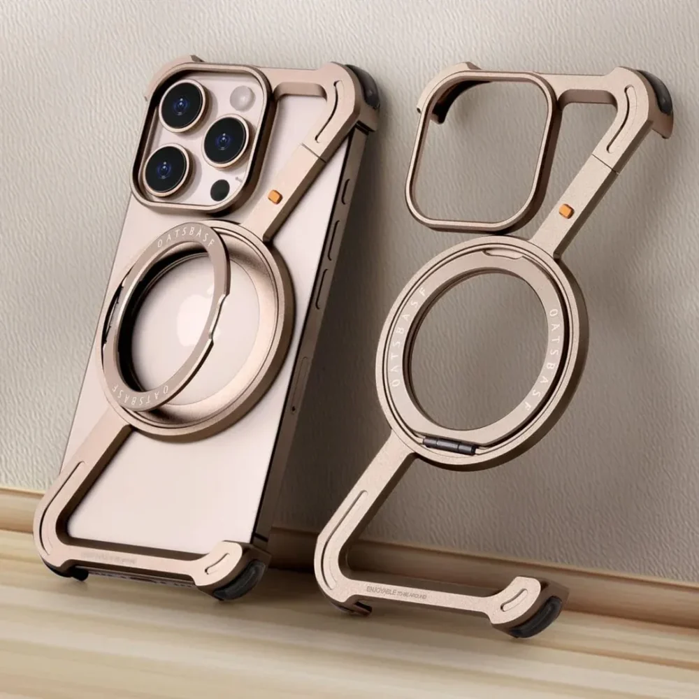 Z-Shape Aluminum Metal Rotating Stand Case for iPhone 16 & 15 Pro Series | MagSafe Compatible