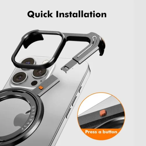 Z-Shape Aluminum Metal Rotating Stand Case for iPhone 16 & 15 Pro Series | MagSafe Compatible