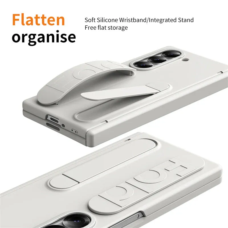 Samsung Galaxy Z Fold 6 Silicone Case with Wrist Strap, Hidden Stand & Hinge Protection – Soft Touch Protective Cover