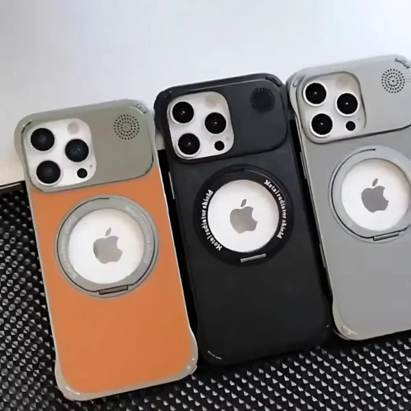 Frameless Metal Leather Case for iPhone with Rotatable Stand & Built-In Aroma Diffuser