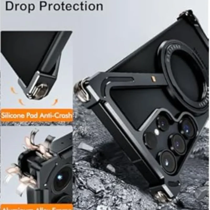 Samsung Galaxy S25 Ultra Z Shape Metal Bumper Case – Shockproof, Bezel-less, Adjustable Ring Stand, Minimalist Design Samsung Galaxy S25 Ultra Z Shape Metal Bumper Case – Shockproof, Bezel-less, Adjustable Ring Stand, Minimalist Design
