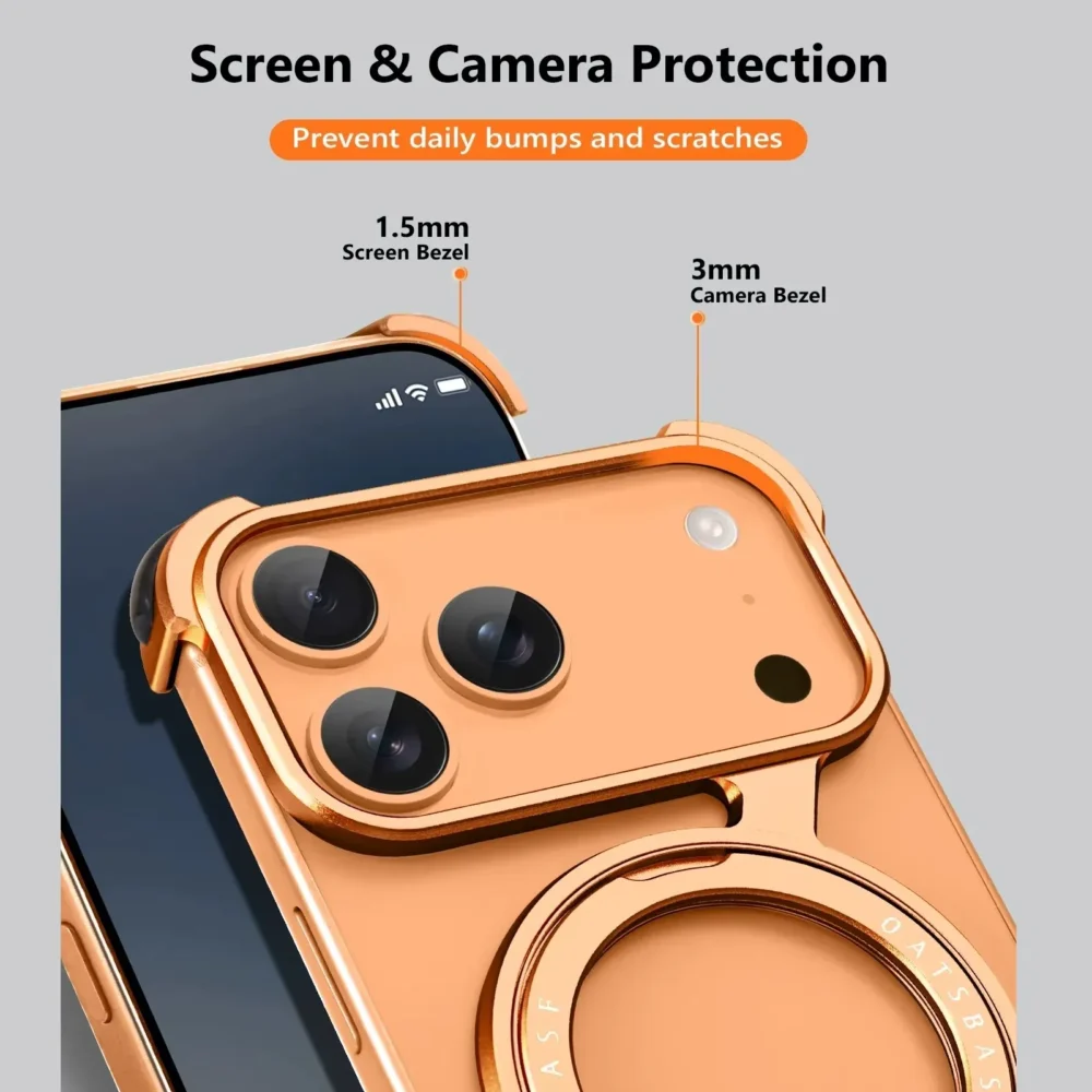 OATSBASF iPhone 17 Pro Z Shape Aluminium Metal Frameless Case | Rotating Metal MagSafe Stand