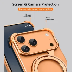 OATSBASF iPhone 17 Pro Z Shape Aluminium Metal Frameless Case | Rotating Metal MagSafe Stand