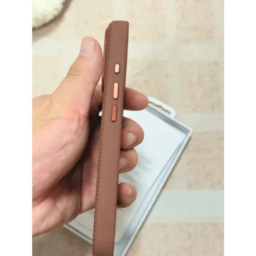 iPhone 17 Pro TechWoven Case with MagSafe in brown with premium woven texture and raised camera protection.