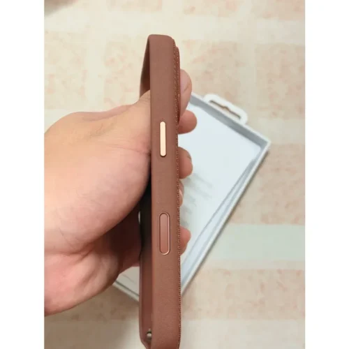 iPhone 17 Pro TechWoven Case with MagSafe in brown with premium woven texture and raised camera protection.