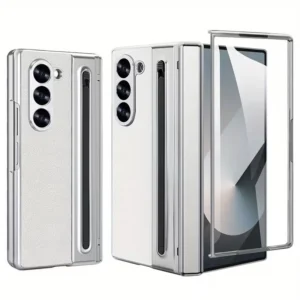 Samsung Galaxy Z Fold 6 Leather Case with S-Pen | Premium Protective Flip Cover with Front Glass Protection