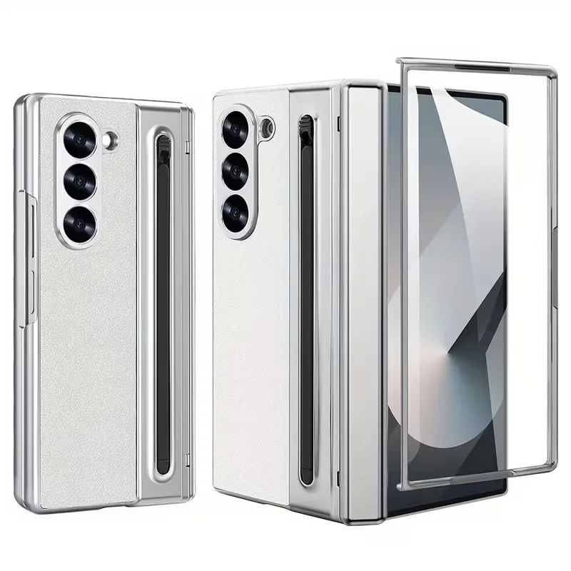 Samsung Galaxy Z Fold 6 Leather Case with S-Pen | Premium Protective Flip Cover with Front Glass Protection