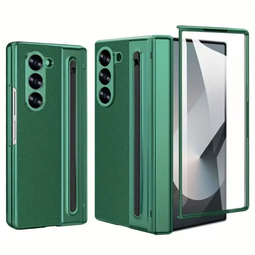 Samsung Galaxy Z Fold 6 Leather Case with S-Pen | Premium Protective Flip Cover with Front Glass Protection