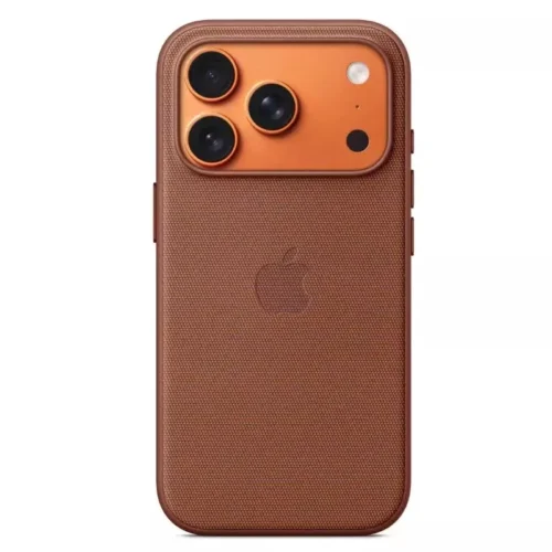 iPhone 17 Pro TechWoven Case with MagSafe in brown with premium woven texture and raised camera protection. iPhone 17 Pro TechWoven Case with MagSafe in brown with premium woven texture and raised camera protection.