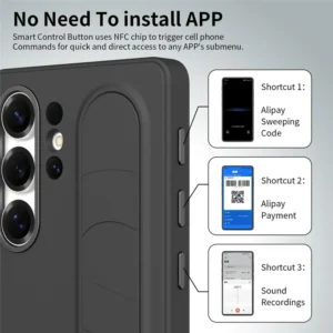 Samsung Galaxy S25 Ultra Standing Grip Case with Smart Shortcut Key Control, Wristband Kickstand, Shockproof PC+Silicone Cover, NFC Quick Access Buttons, Alloy Lens Protection – Anti-Slip Slim Design