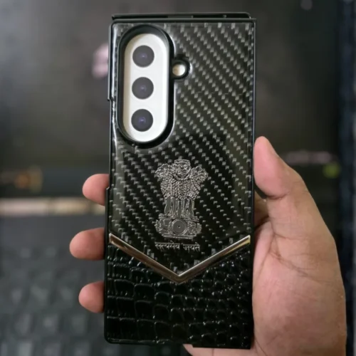 Samsung Galaxy Fold 7 Case | Satyameva Jayate Carbon Fiber Design | Silver | Premium Protection