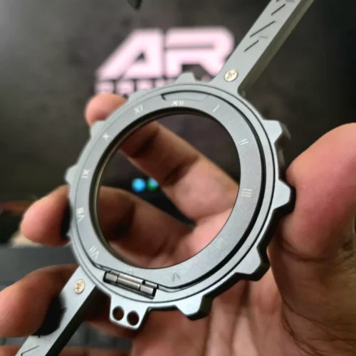 S25 Ultra Z Shape Metal Alloy Case with Rotating Clock Stand | Shockproof Cover | Dark Grey