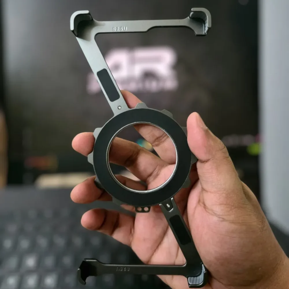 S25 Ultra Z Shape Metal Alloy Case with Rotating Clock Stand | Shockproof Cover | Dark Grey