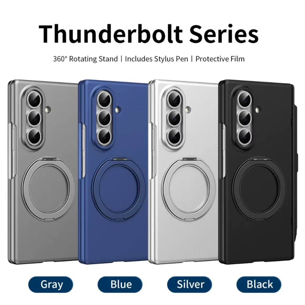 Samsung Galaxy Z Fold 7 Thunderbolt Case with S Pen Holder + Tempered Glass + Rotating Kickstand