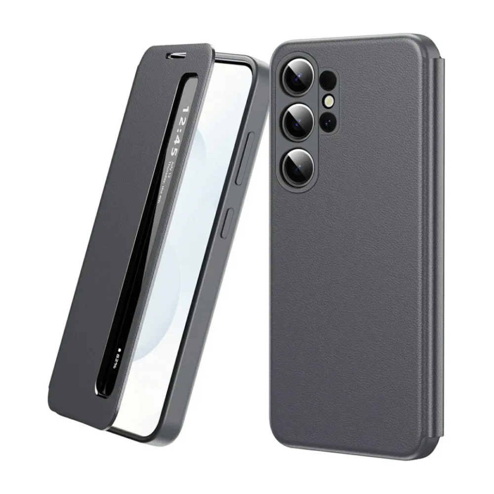 Samsung Galaxy S26 Ultra Smart View Window Leather Case Flip Cover – Black