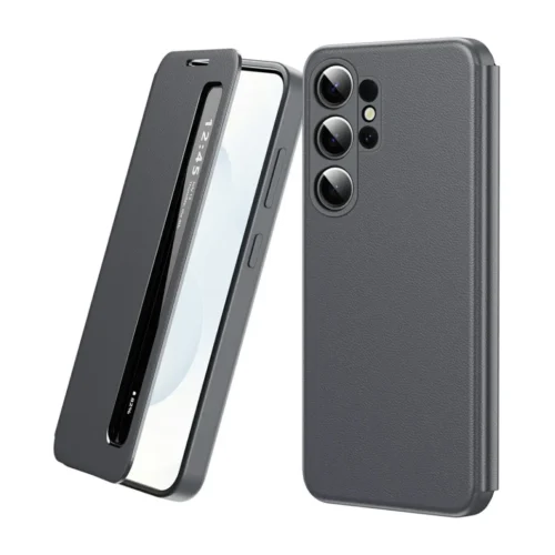 Samsung Galaxy S26 Ultra Smart View Window Leather Case Flip Cover – Black