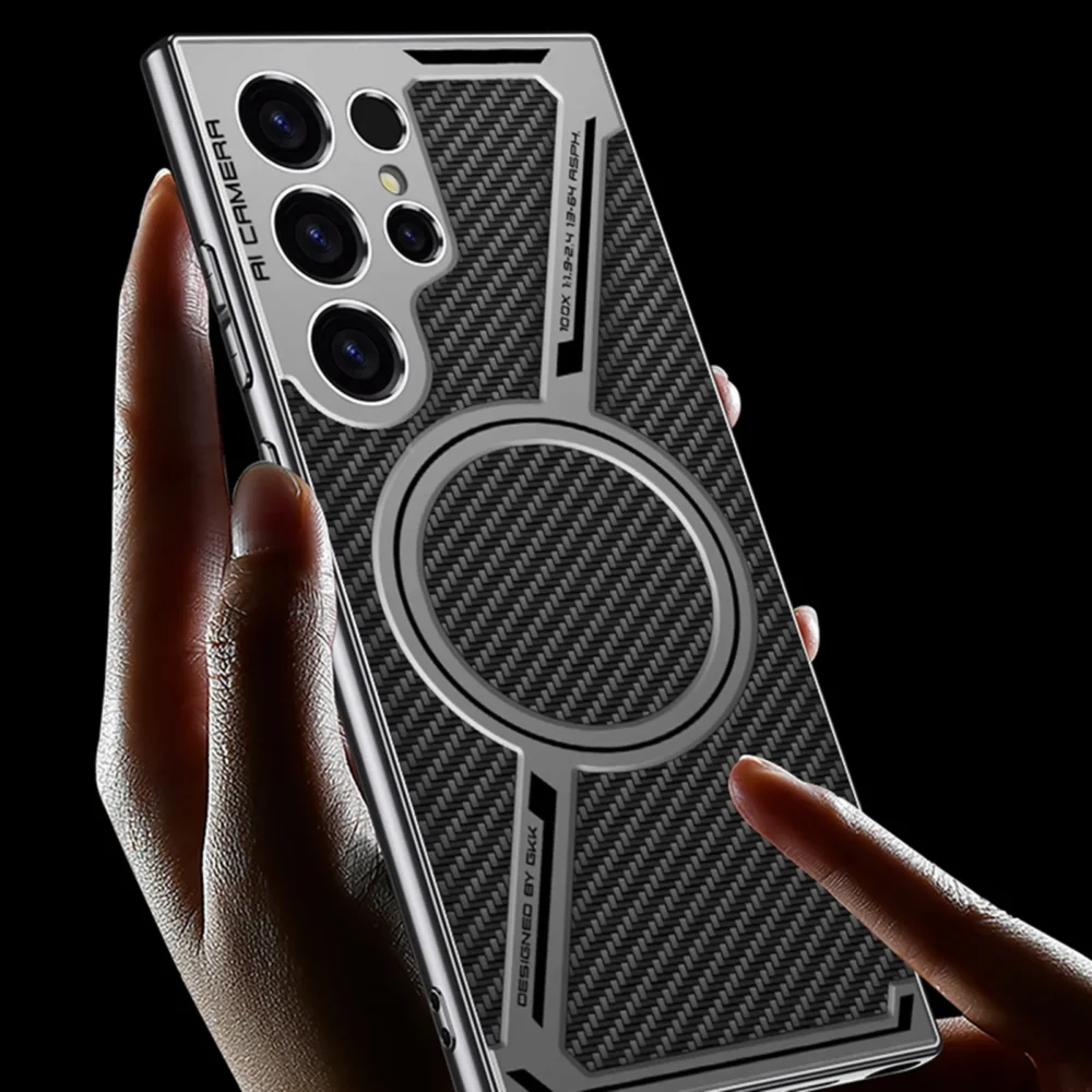 Samsung Galaxy S24 Ultra Carbon Fibre Ultra Hybrid Z Case with Magnetic Charging - Black