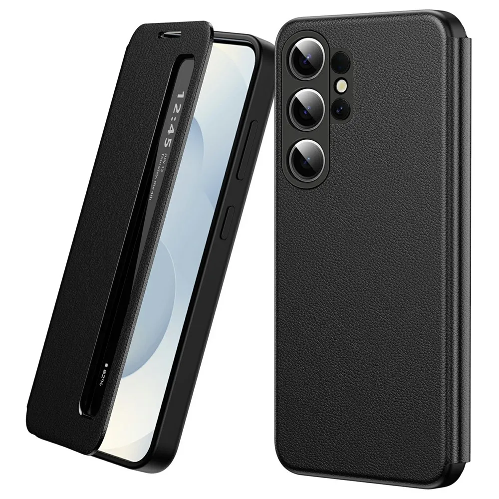 Samsung Galaxy S26 Ultra Smart View Window Leather Case Flip Cover – Black