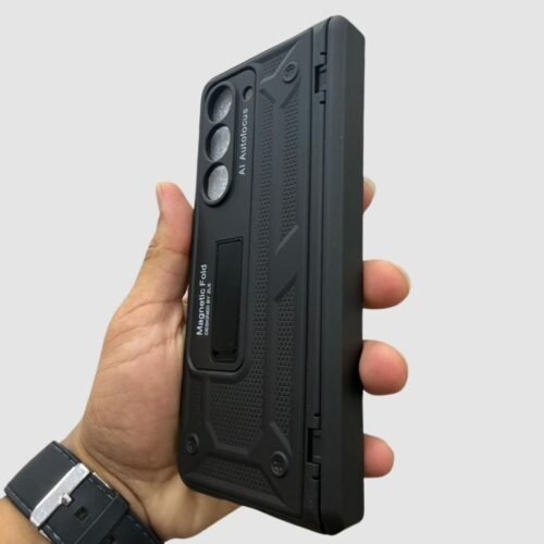 Samsung Galaxy Z Fold 5 Case, Magnetic Hinge Protection with Hidden Kickstand, Rugged Shockproof PC Armor, Matte Black