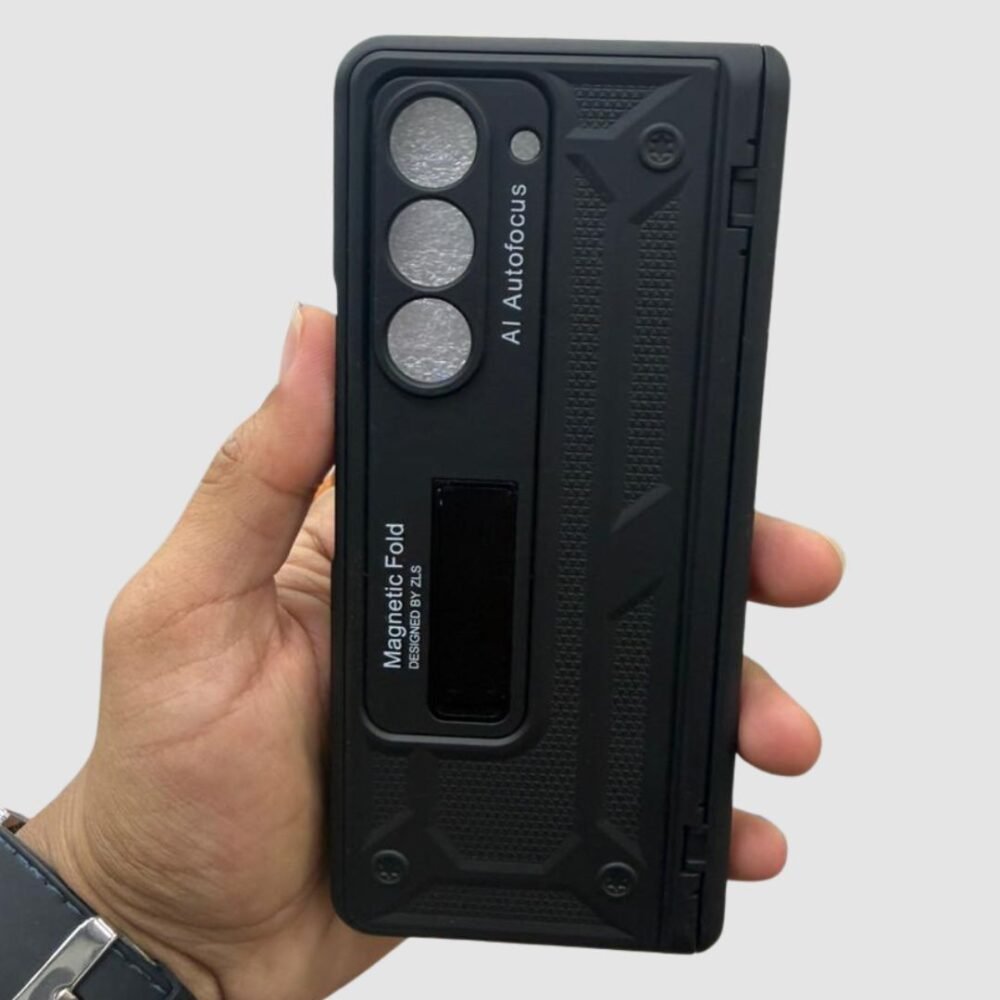 Samsung Galaxy Z Fold 5 Case, Magnetic Hinge Protection with Hidden Kickstand, Rugged Shockproof PC Armor, Matte Black