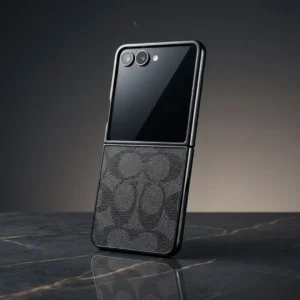 Samsung Galaxy Z Flip 7 Case | Luxury Designer Pattern | Slim Protective Shell | Premium Vegan Leather | Signature Charcoal Black