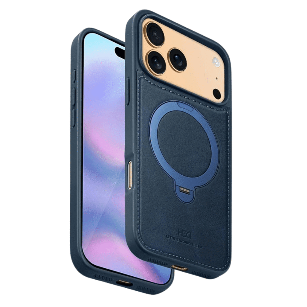 Luxury Leather MagSafe Case for iPhone 17 Pro & 17 Pro Max - Magnetic Ring Holder Kickstand Shockproof Cover - Orange