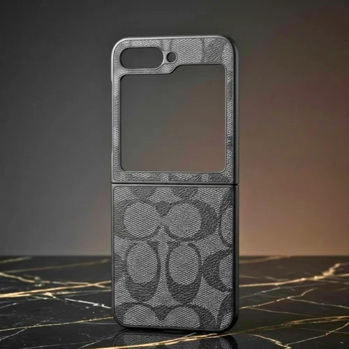 Samsung Galaxy Z Flip 6 / Flip 5 Case | Luxury Monogram Pattern | Slim Hinge Protection | Coated Canvas | Charcoal Gray Samsung Galaxy Z Flip 6 / Flip 5 Case | Luxury Monogram Pattern | Slim Hinge Protection | Coated Canvas | Charcoal Gray