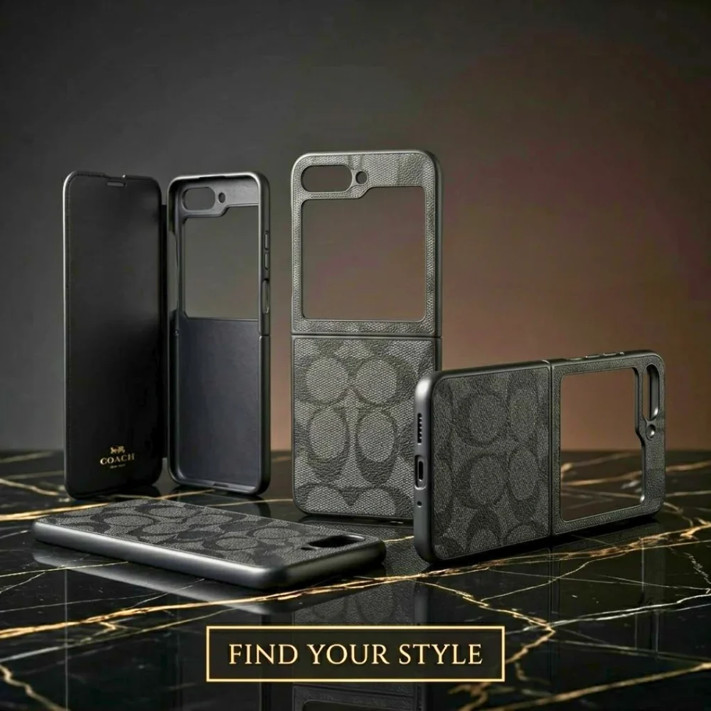 Samsung Galaxy Z Flip 6 / Flip 5 Case | Luxury Monogram Pattern | Slim Hinge Protection | Coated Canvas | Charcoal Gray Samsung Galaxy Z Flip 6 / Flip 5 Case | Luxury Monogram Pattern | Slim Hinge Protection | Coated Canvas | Charcoal Gray