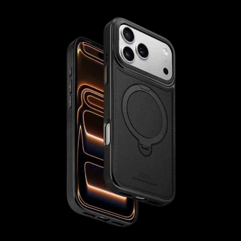 Luxury Leather MagSafe Case for iPhone 17 Pro & 17 Pro Max - Magnetic Ring Holder Kickstand Shockproof Cover - Orange