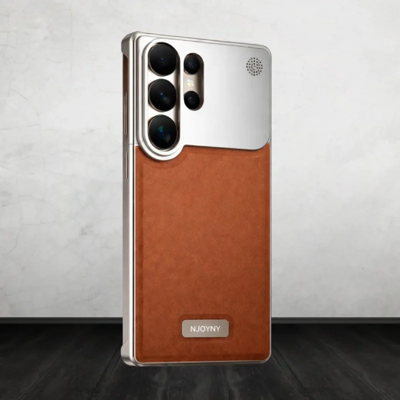 S26 Ultra Aero Flex Metallic Leather Case - Premium Aluminum Frame