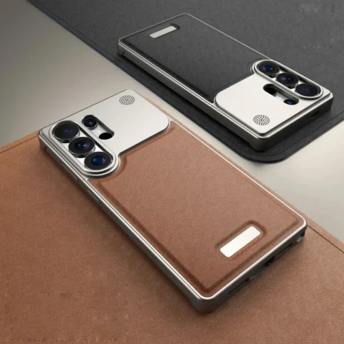 S26 Ultra Aero Flex Metallic Leather Case - Premium Aluminum Frame