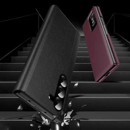 Samsung Galaxy Z Fold 6 Smart View Window Case with IC Chip, Premium Leather Finish Cover