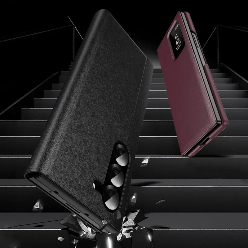 Samsung Galaxy Z Fold 6 Smart View Window Case with IC Chip, Premium Leather Finish Cover