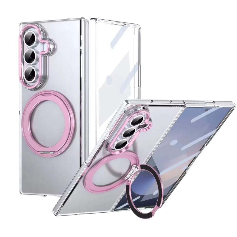Samsung Z Fold 7 Transparent Case - 360° Bracket Kickstand & Magnetic Ring - Military Grade Drop Protection