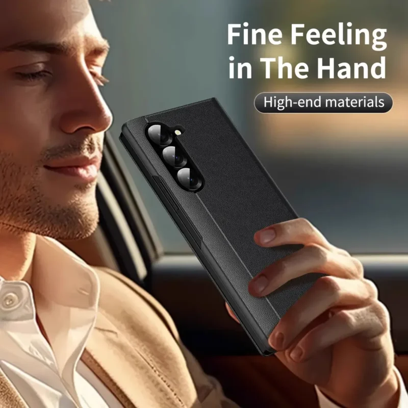 Samsung Galaxy Z Fold 6 Smart View Window Case with IC Chip, Premium Leather Finish Cover