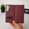 Samsung Galaxy Z Fold 6 Red Wine Leather Flip Back Case Cover with Built-in Kickstand