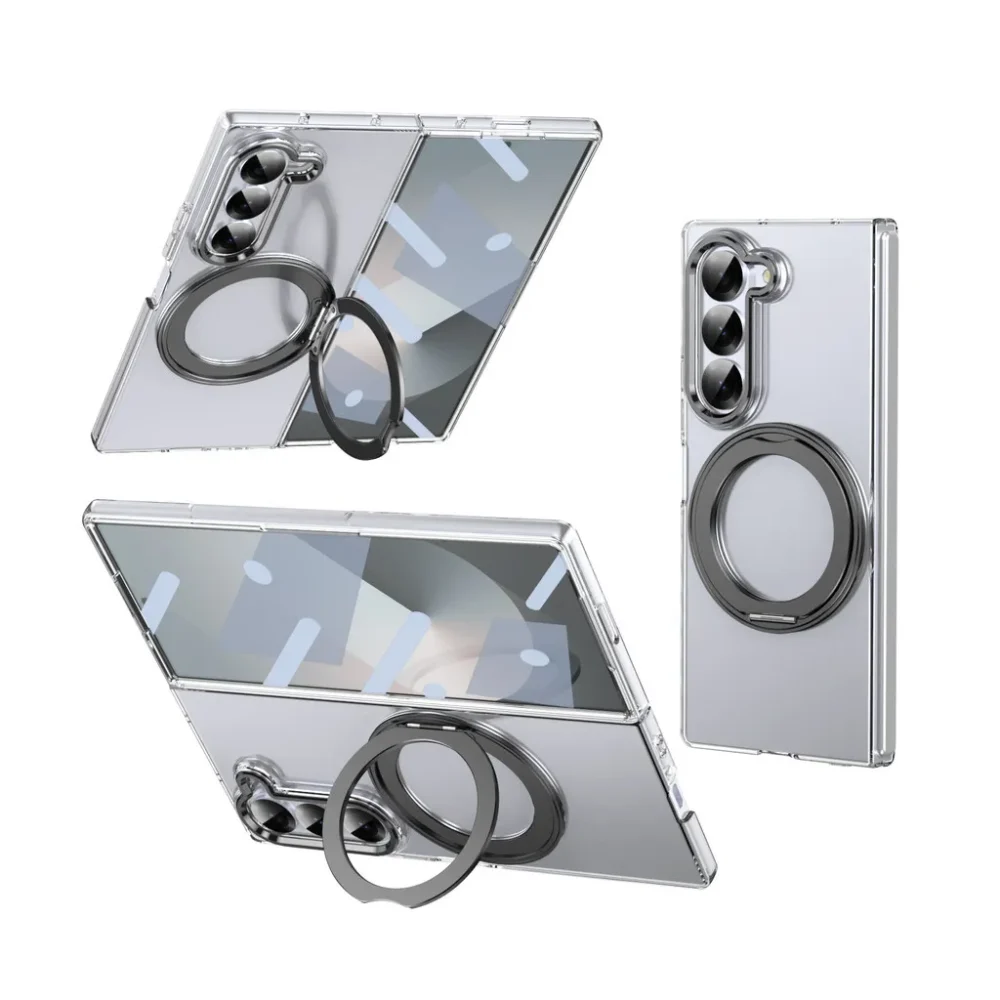 Samsung Z Fold 6 Transparent Case - 360° Bracket Kickstand & Magnetic Ring - Military Grade Drop Protection