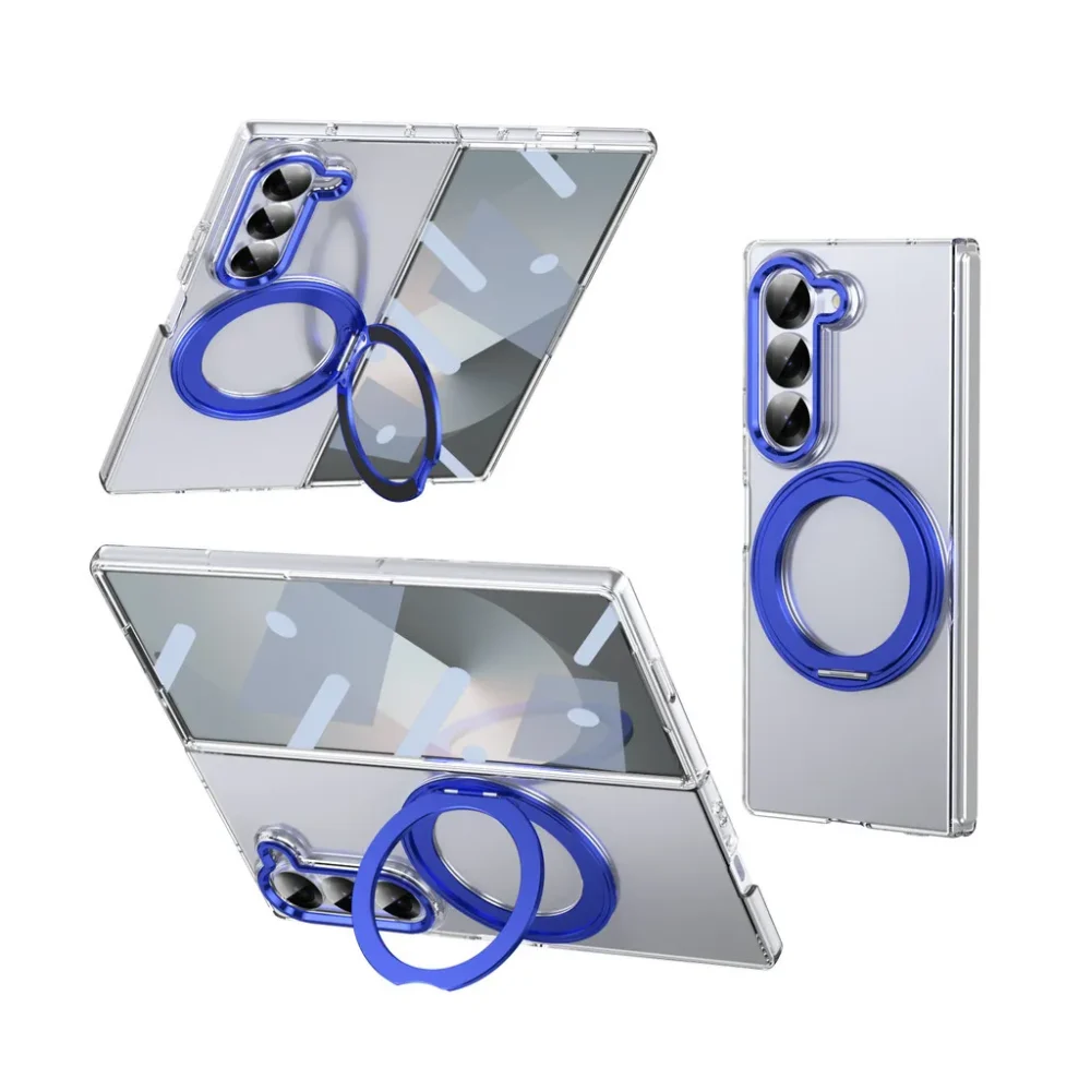 Samsung Z Fold 6 Transparent Case - 360° Bracket Kickstand & Magnetic Ring - Military Grade Drop Protection
