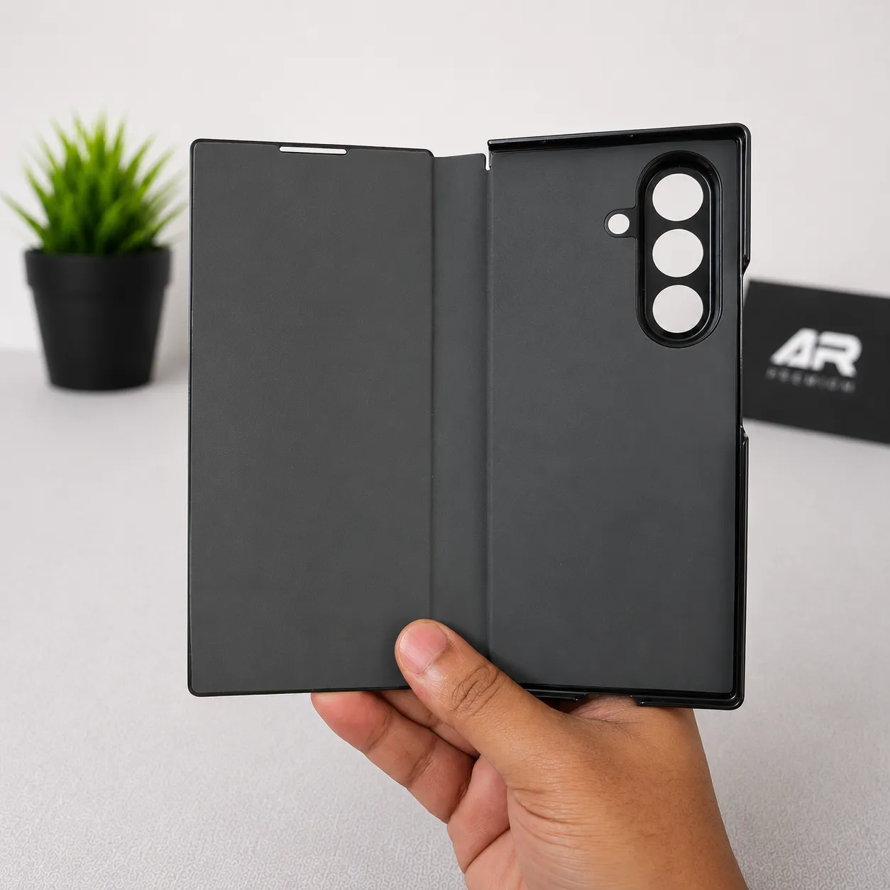 Samsung Galaxy Z Fold 8 Ultra Leather Flip Case with Magnetic Kickstand & Hinge Protection - Image 2