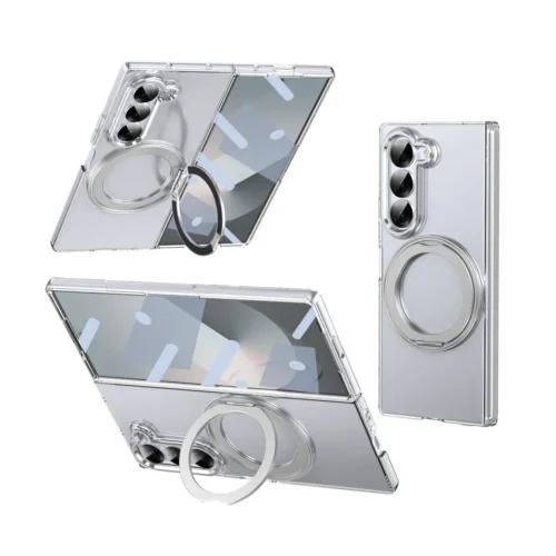 Samsung Z Fold 6 Transparent Case - 360° Bracket Kickstand & Magnetic Ring - Military Grade Drop Protection