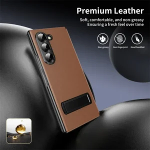 Samsung Galaxy Z Fold 6 Magnetic Leather Flip Case | Multiple Angle Bracket Stand & Hinge Protection Cover