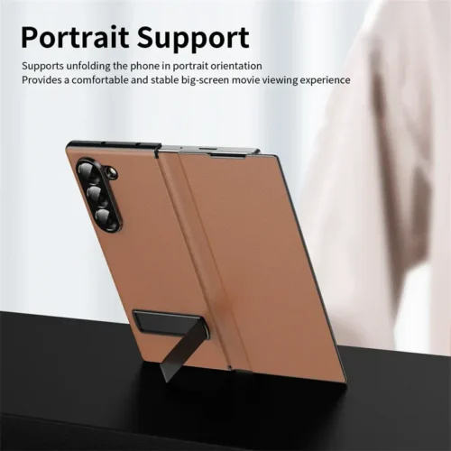 Samsung Galaxy Z Fold 6 Magnetic Leather Flip Case | Multiple Angle Bracket Stand & Hinge Protection Cover