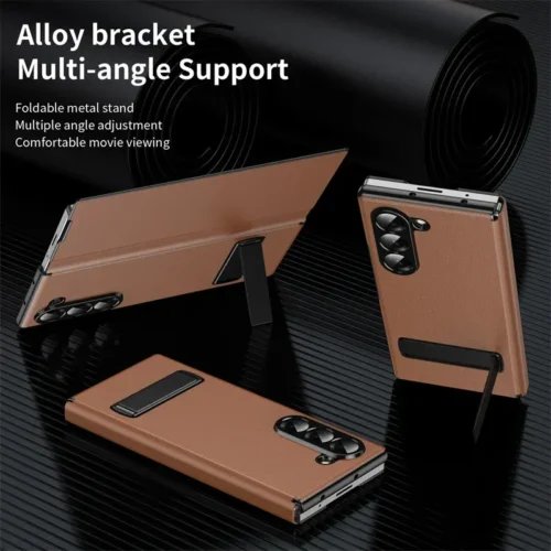 Samsung Galaxy Z Fold 6 Magnetic Leather Flip Case | Multiple Angle Bracket Stand & Hinge Protection Cover