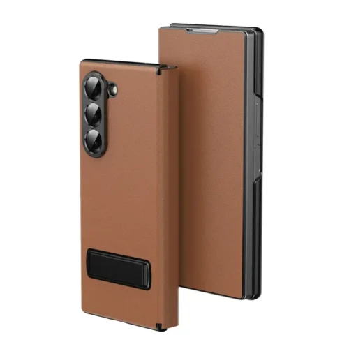 Samsung Galaxy Z Fold 6 Magnetic Leather Flip Case | Multiple Angle Bracket Stand & Hinge Protection Cover
