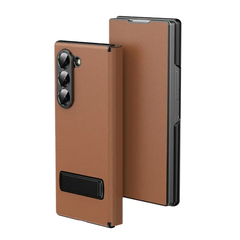 Samsung Galaxy Z Fold 6 Magnetic Leather Flip Case | Multiple Angle Bracket Stand & Hinge Protection Cover