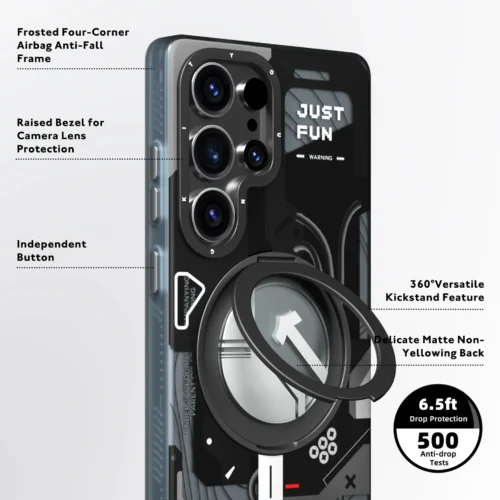 Youngkit Samsung Galaxy S26 Ultra Case - Cyberpunk 360° Spin Magnetic Stand - MagSafe Compatible, Military Grade Drop Protection - Black