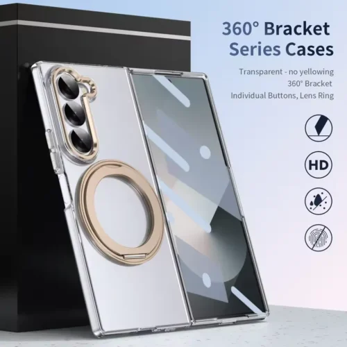 Samsung Z Fold 7 Transparent Case - 360° Bracket Kickstand & Magnetic Ring - Military Grade Drop Protection